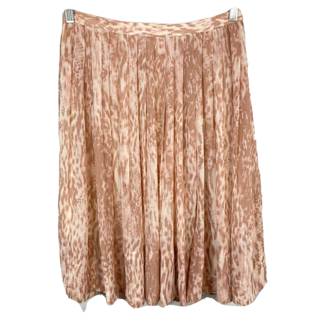 Club Monaco Skirt Womens Sz 8 Beige Animal Print Flowy Chiffon Pleated Lined Zip